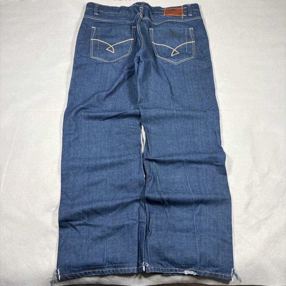 Ecko Unltd Mens Baggy Jeans W40 Dark Wash Embroidered Y2K Streetwear Wide Leg